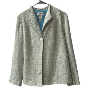This NWOT turquoise tweed blazer by Sag‎ Harbor for women in size 16P.